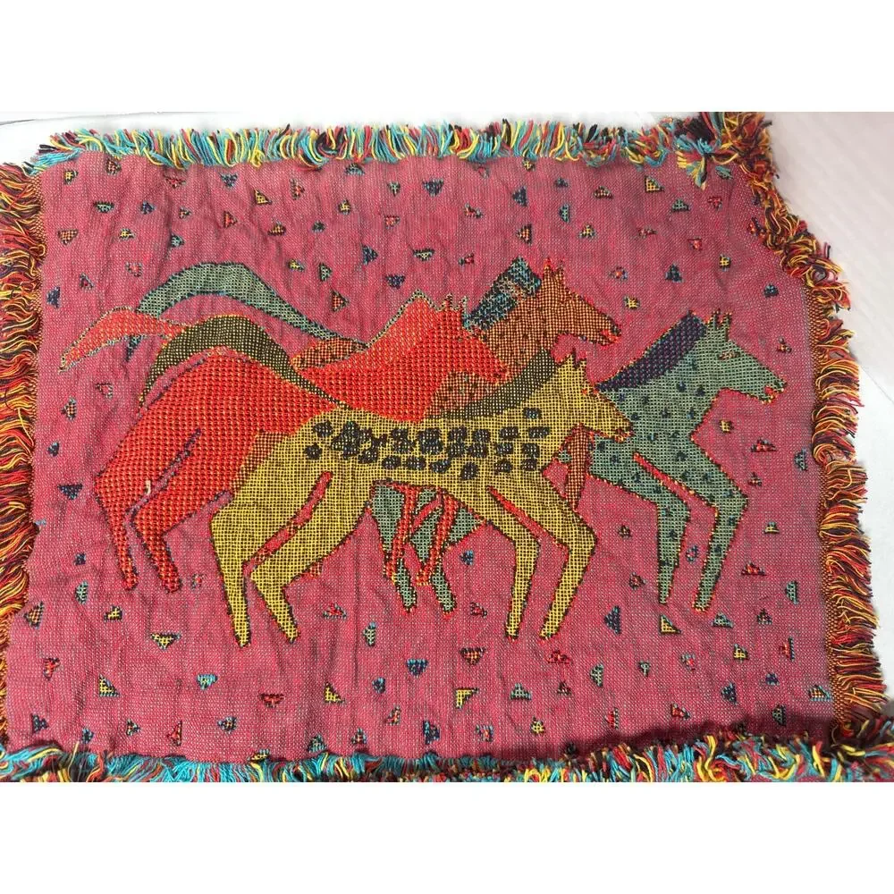 4 Vintage Laurel Burch placemants folk art wild painted horses elk canyon mares